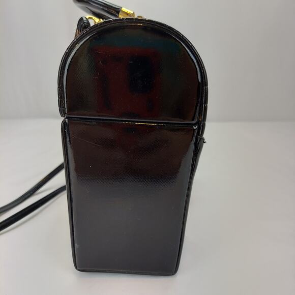 Vintage La Regale 50's Lunchbox Style Black Patent Leather Handbag Shoulder Bag - Picture 3 of 9